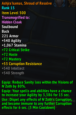 Legendary Cloak Corruption Resistance Cap Increased to 53 - First 