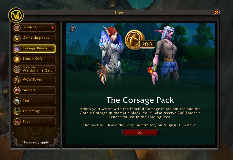 New "Corsage Available 200 Trader's Tender + 2 Wrist Accessories - Wowhead News
