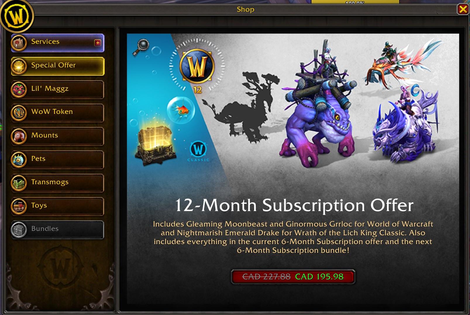 Neues Angebot für ein 12-monatiges Abonnement für World of Warcraft