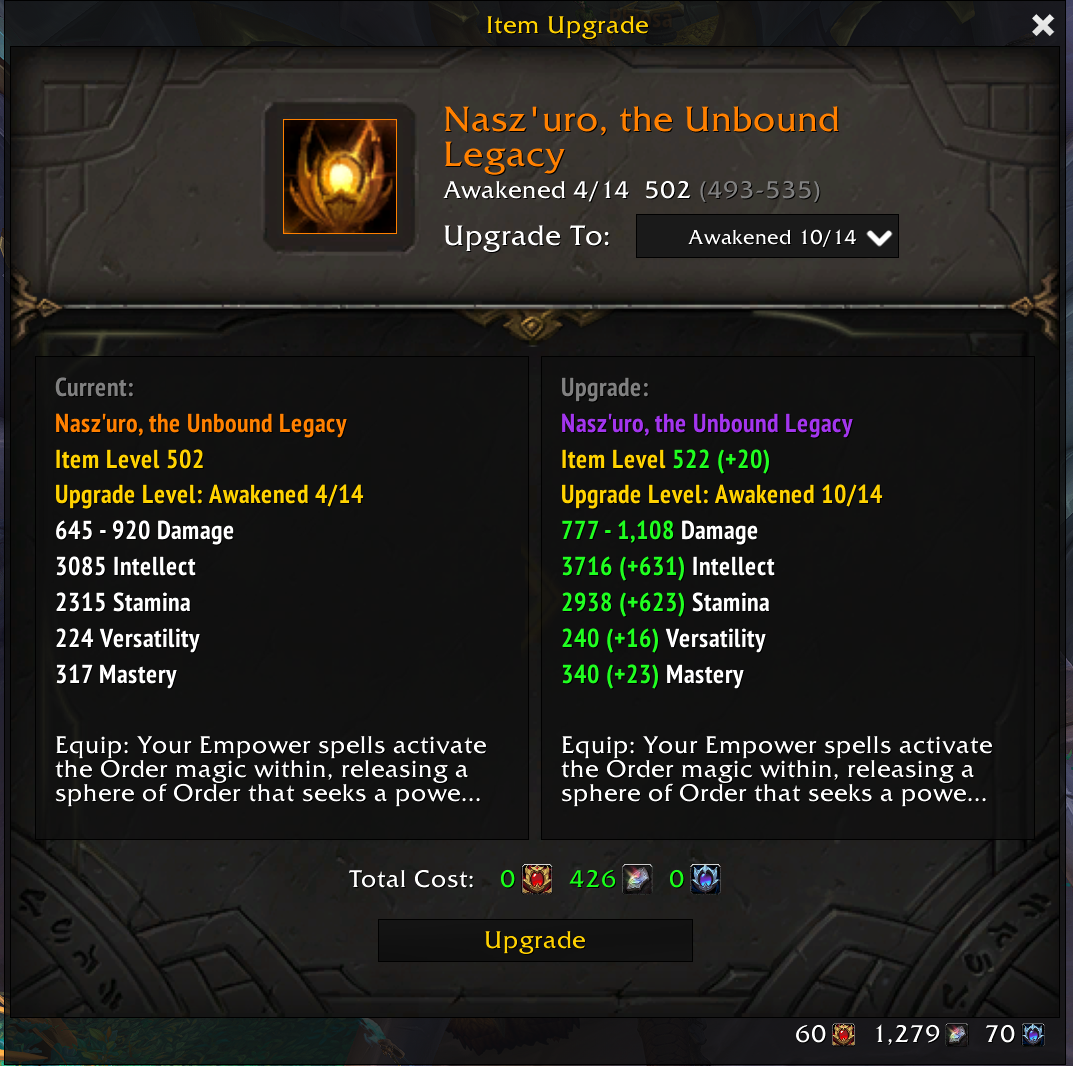 Upgrade Fyr'alath and Nas'zuro Now - Legendary Upgrades Working as Intended