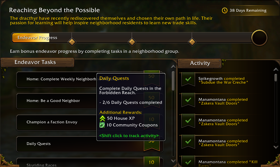 Housing Experience from Endeavor Tasks Capped