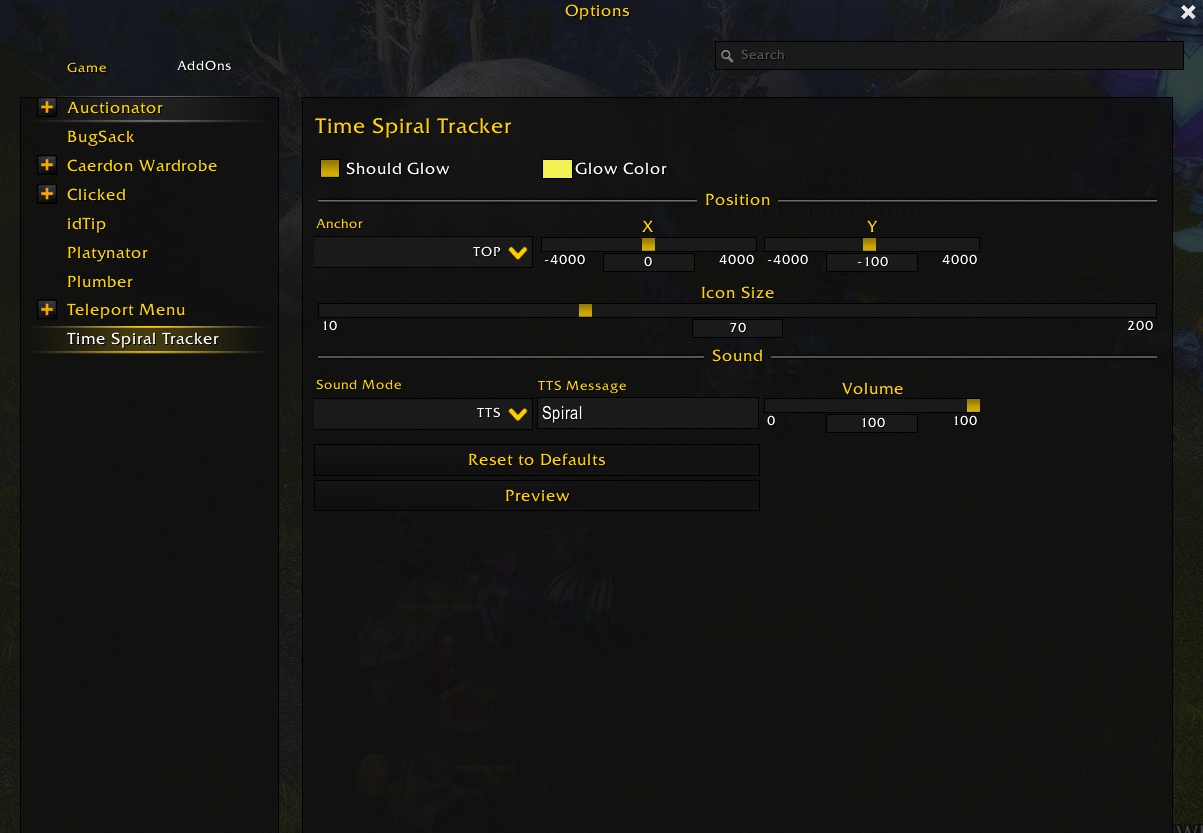 Time Spiral Tracker Options