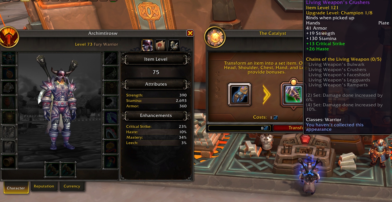 Catalyze Warbound Pre-Patch Event Gear to Create Level 70 Tier Sets