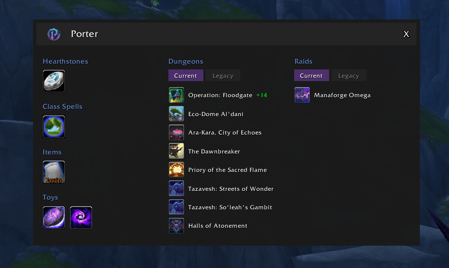 All Your Teleports in One Spot with Porter Add-On