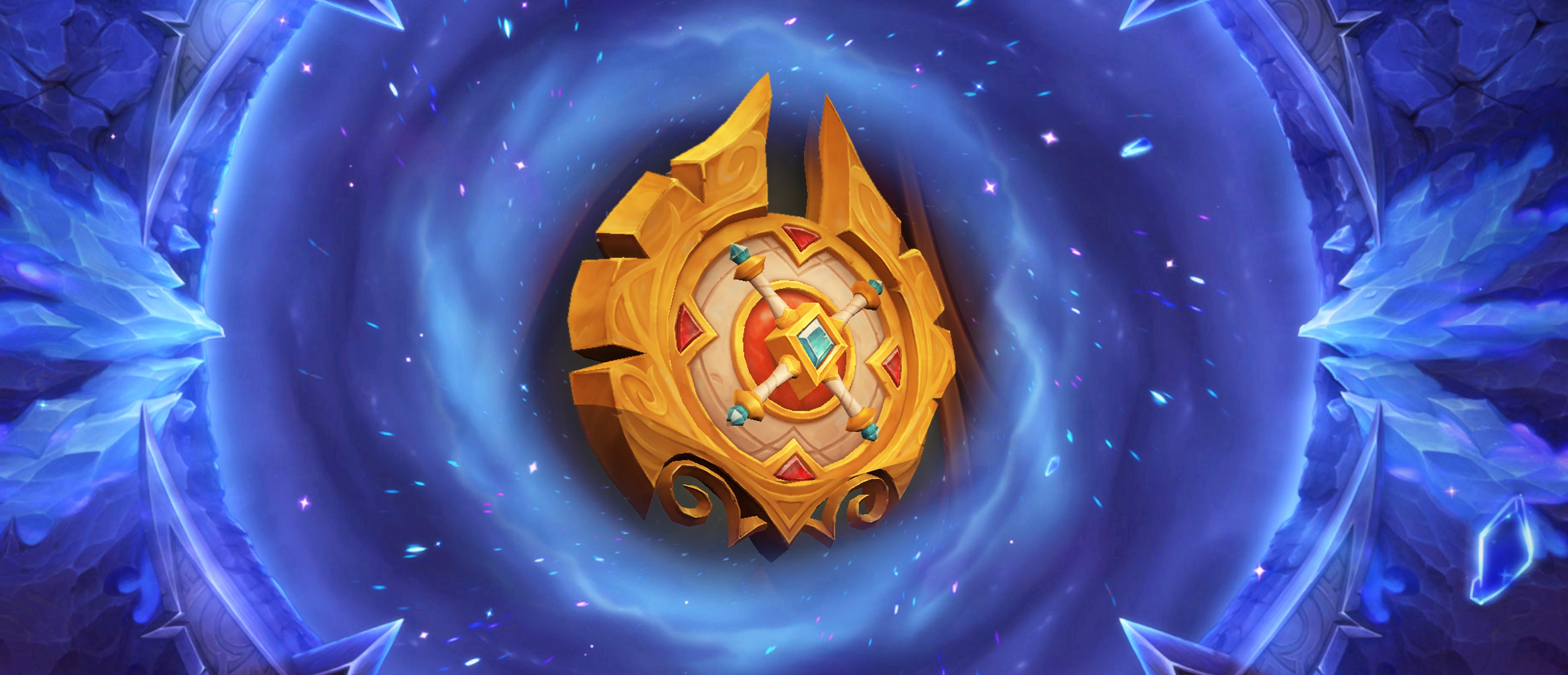 The ornate golden Great Vault seal floats against a blue, star-filled portal.