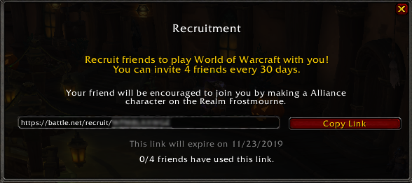 How does recruit a friend work on wow ascension