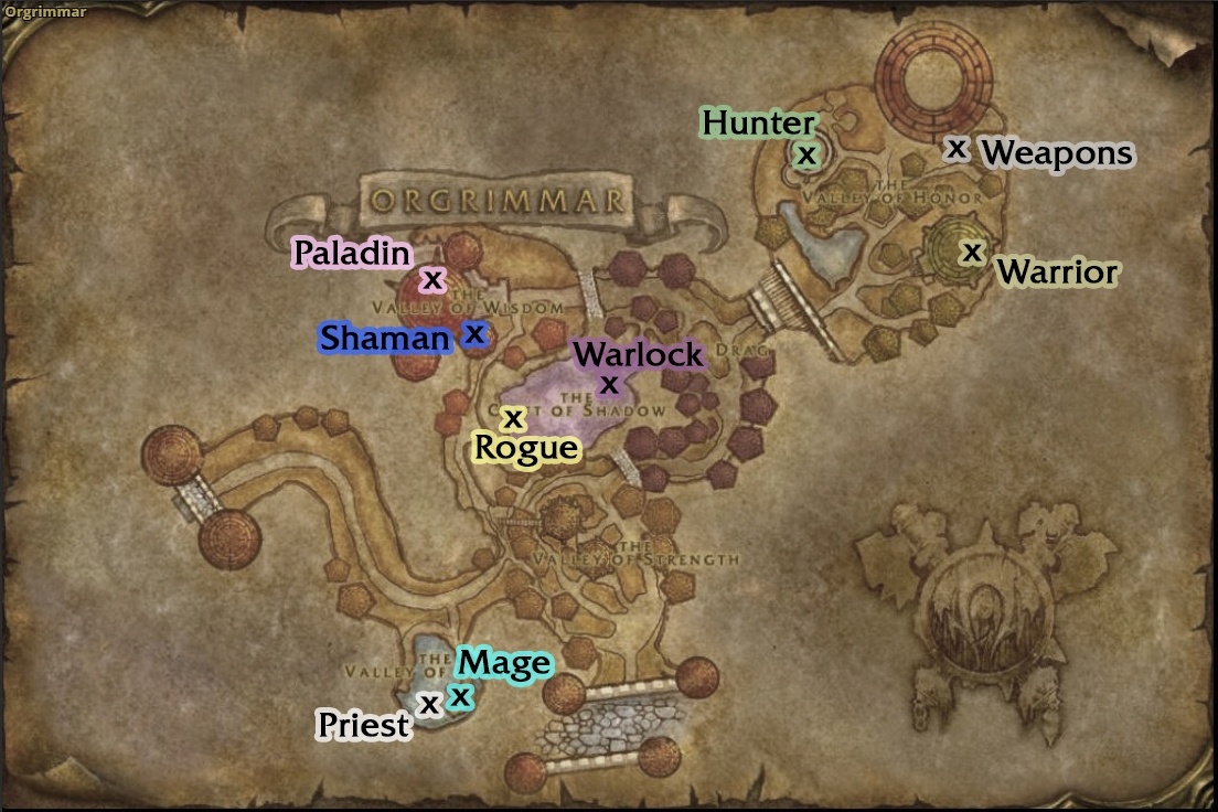 Orgrimmar Class Trainer Locations in WoW Burning Crusade Classic