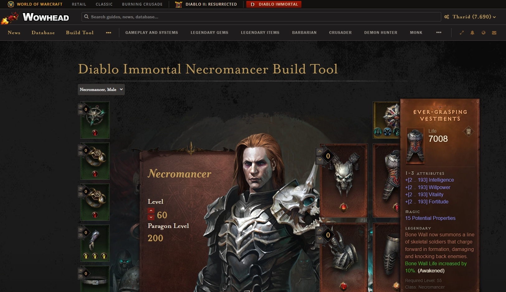 Wowhead's Diablo Immortal Build Tool - Select Your Character's