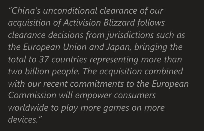 Microsoft's Activision Blizzard acquisition has been approved in China