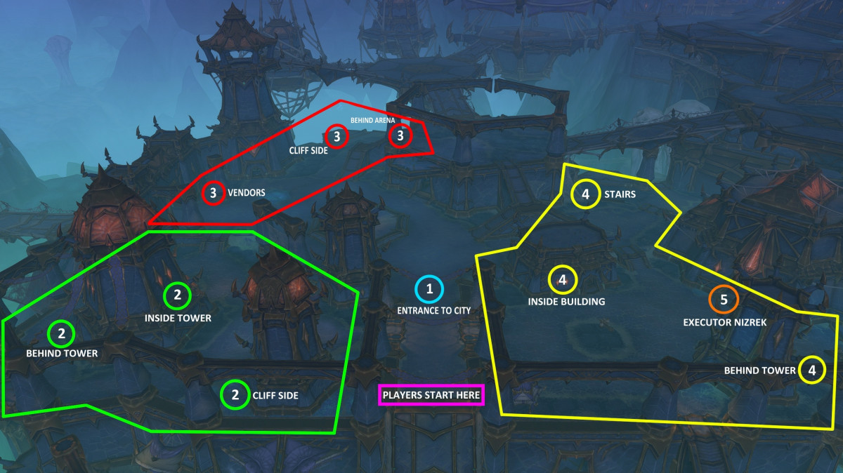 Overhead map with marked locations for the Eyes of Ansurek