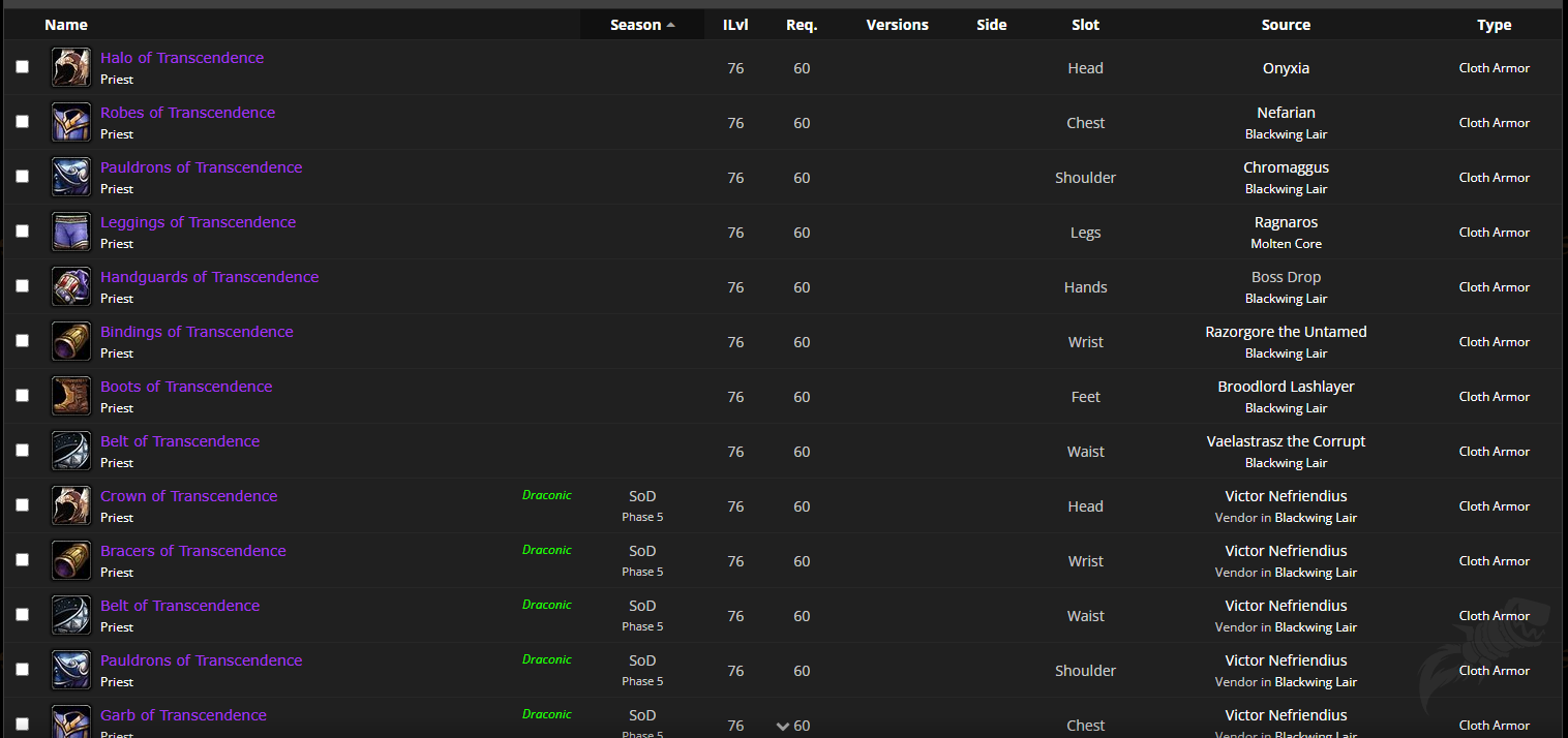 New Database Feature to Distinguish Between Season of Discovery 