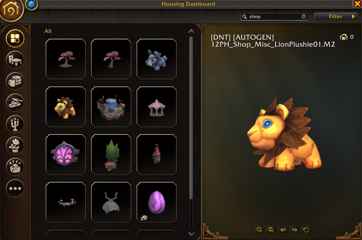 In-game housing dashboard