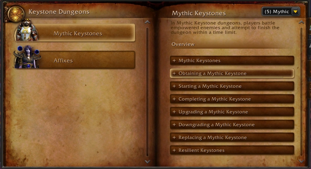 Вкладка «Ключи подземелий» в путеводителе по приключениям