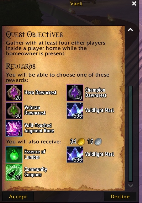 Housewarming Weekly Quest Rewards