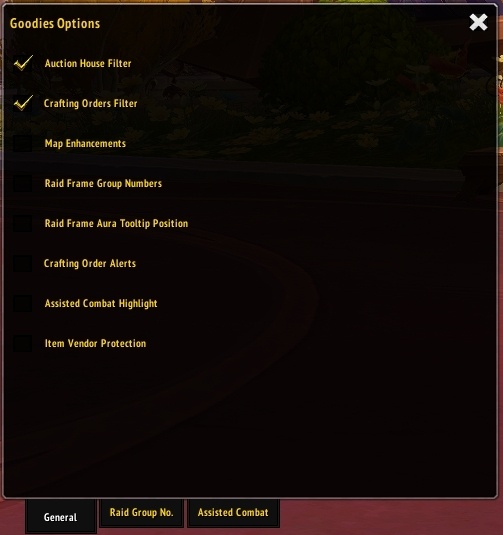 Меню настроек аддона Goodies