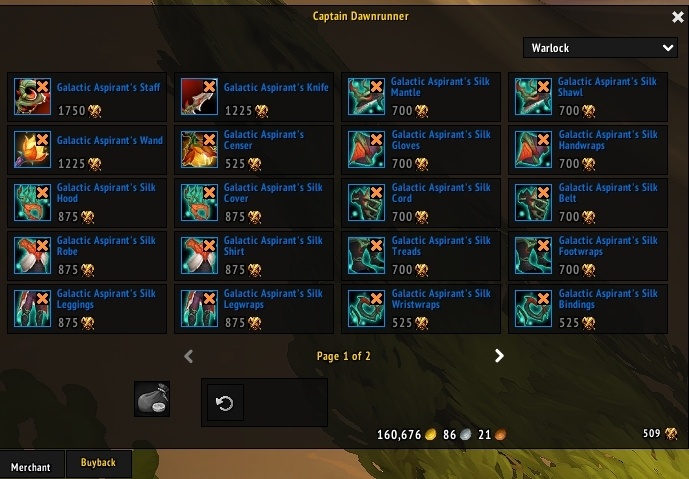 Страница торговца за честь в Midnight 1