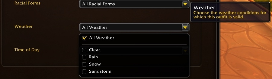 Новые параметры Ситуаций для Времени суток (слева) или Погоды (справа)
