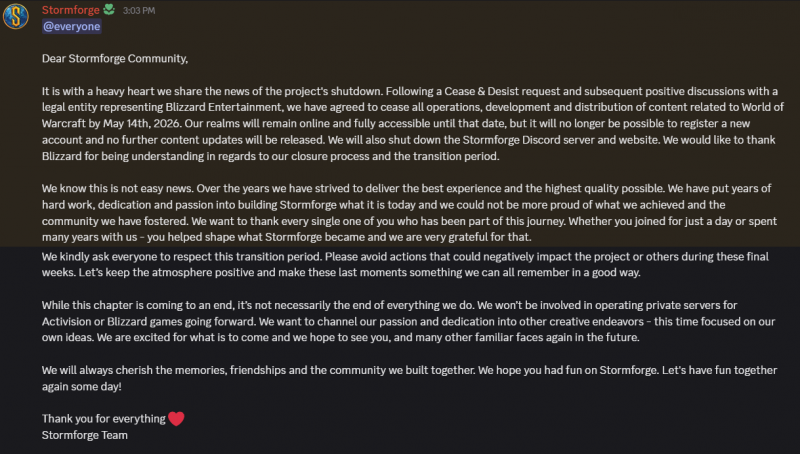 WoW: verdetto definitivo per Stormforge Project 1282765