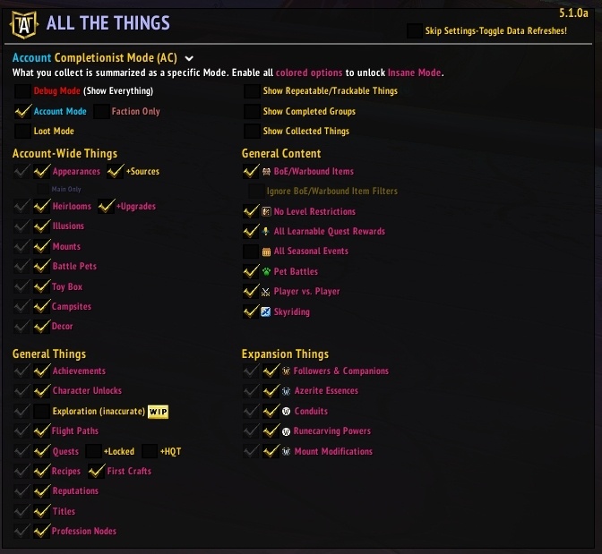 Меню настроек ALL THE THINGS