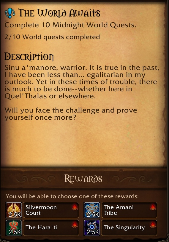 The World Awaits weekly quest