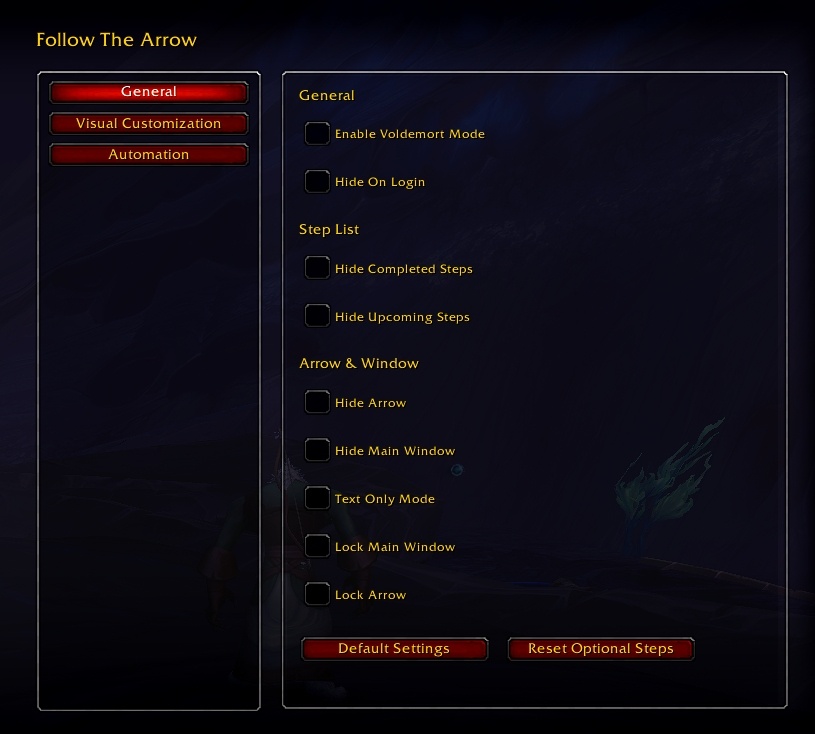 Follow the Arrow Customization Settings