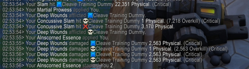 Log showing Concussive Slam