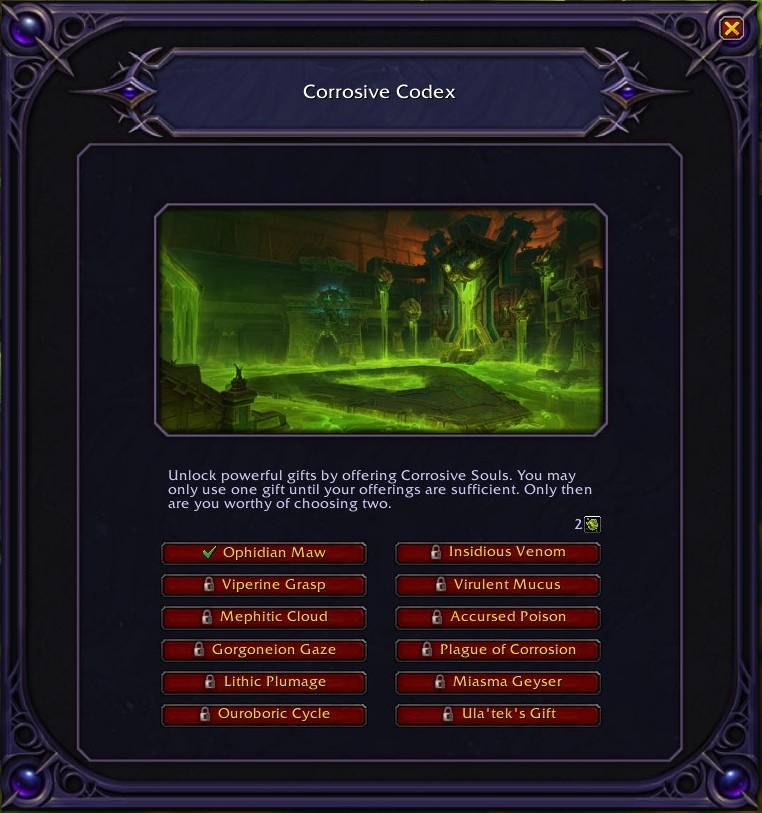 Atal'Utek Corrosive Codex Gifts Menu