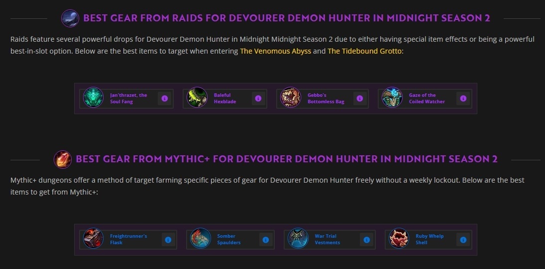 Devourer best gear from source list