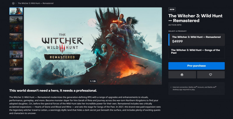 Pre-order The Witcher 3: Wild Hunt Remastered