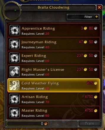 WoW WotLK Classic Cold Weather Flying - Unlock And Gold Price