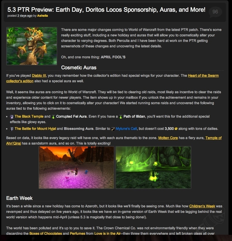 5.3 PTR Preview: Earth Day, Doritos Locos Sponsorship, Auras, and More! -  Новости Wowhead