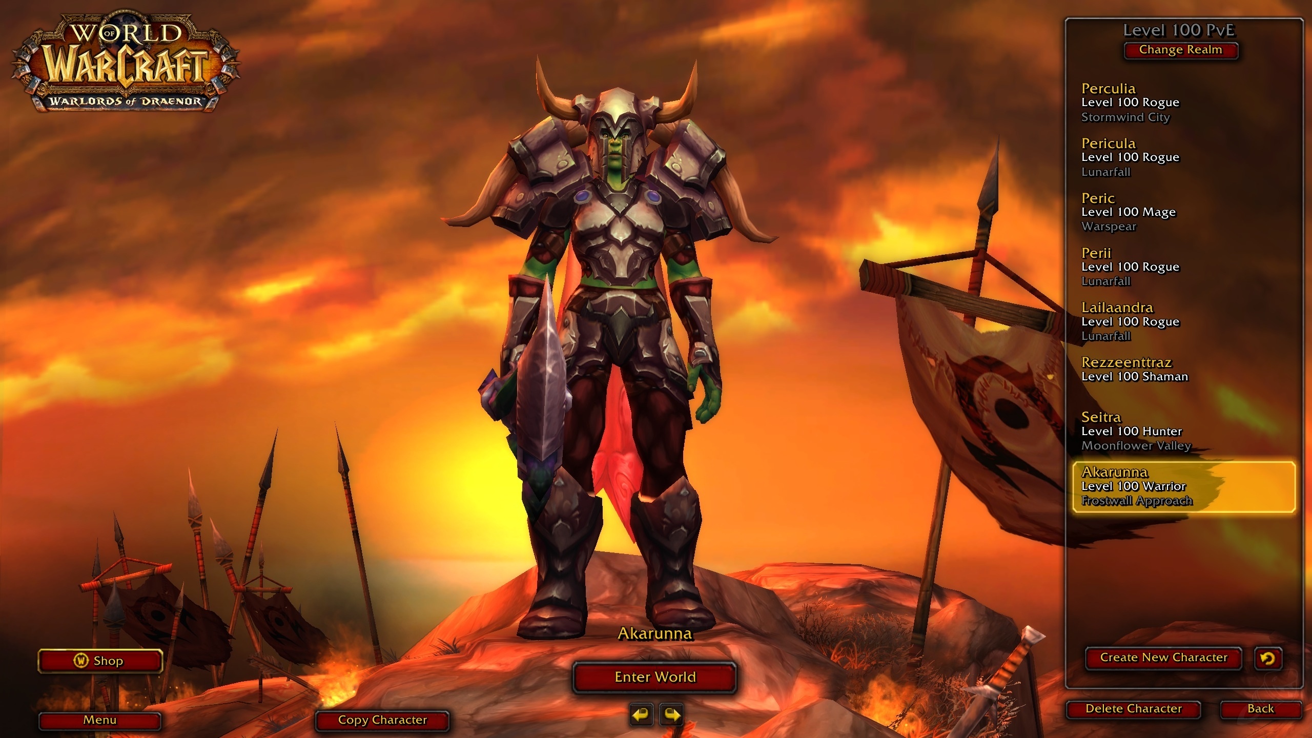 World of warcraft character screen