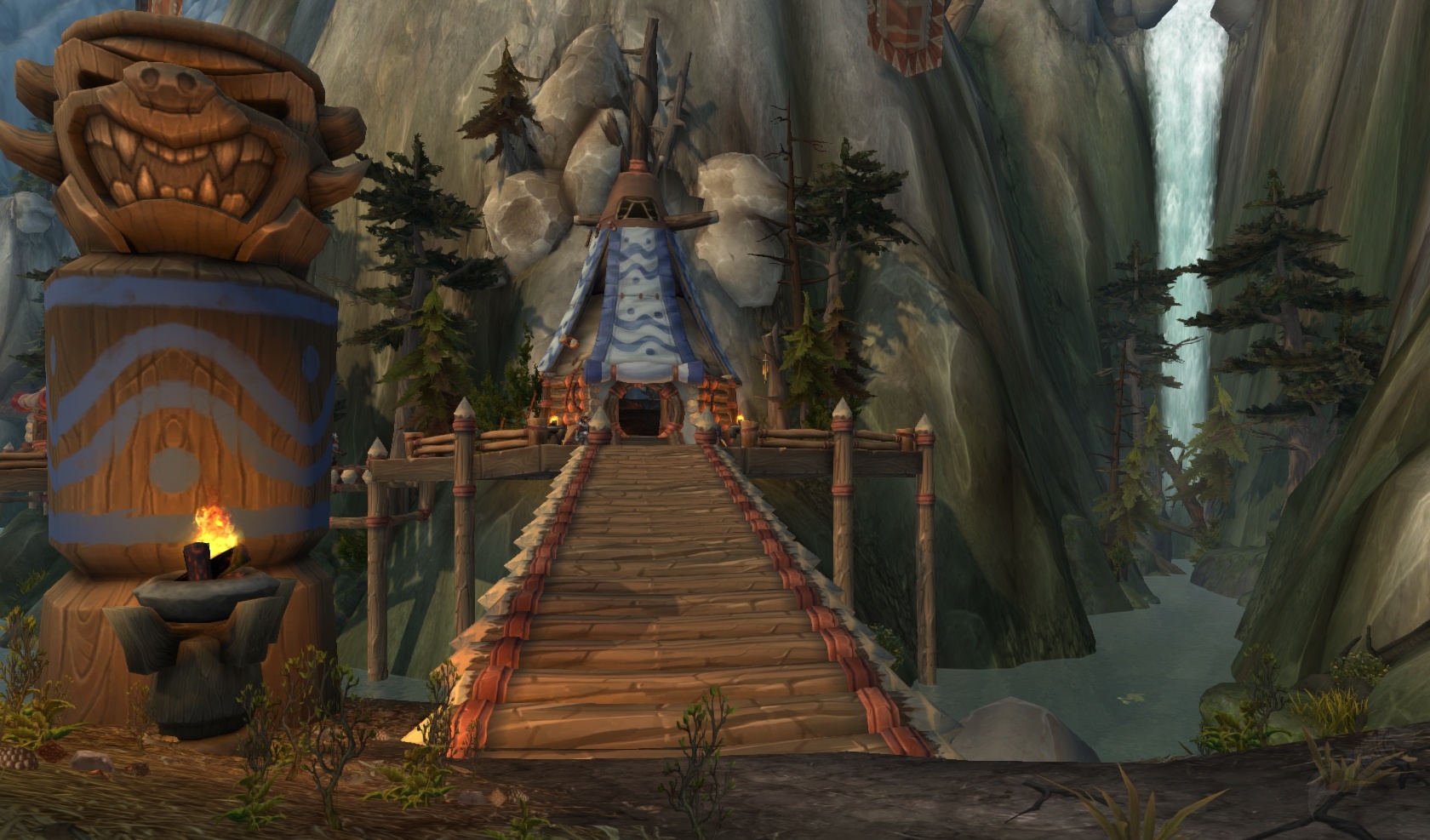 Uma captura de tela de um jogo de minecraft com uma ponte ao fundo.