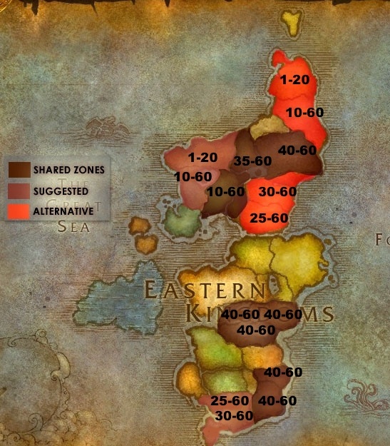 Wow Zones By Level Map - Large World Map