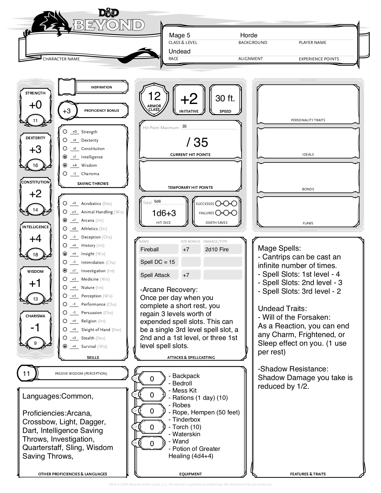 terrible dungeons and dragons printable character sheet