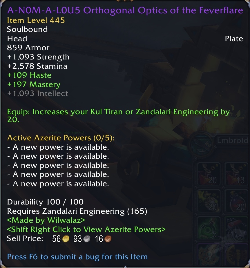 Aunt Humidity princess Engineering Crafted Azerite Helmets have Secondary Stats on the 8.3 PTR -  Wowhead News