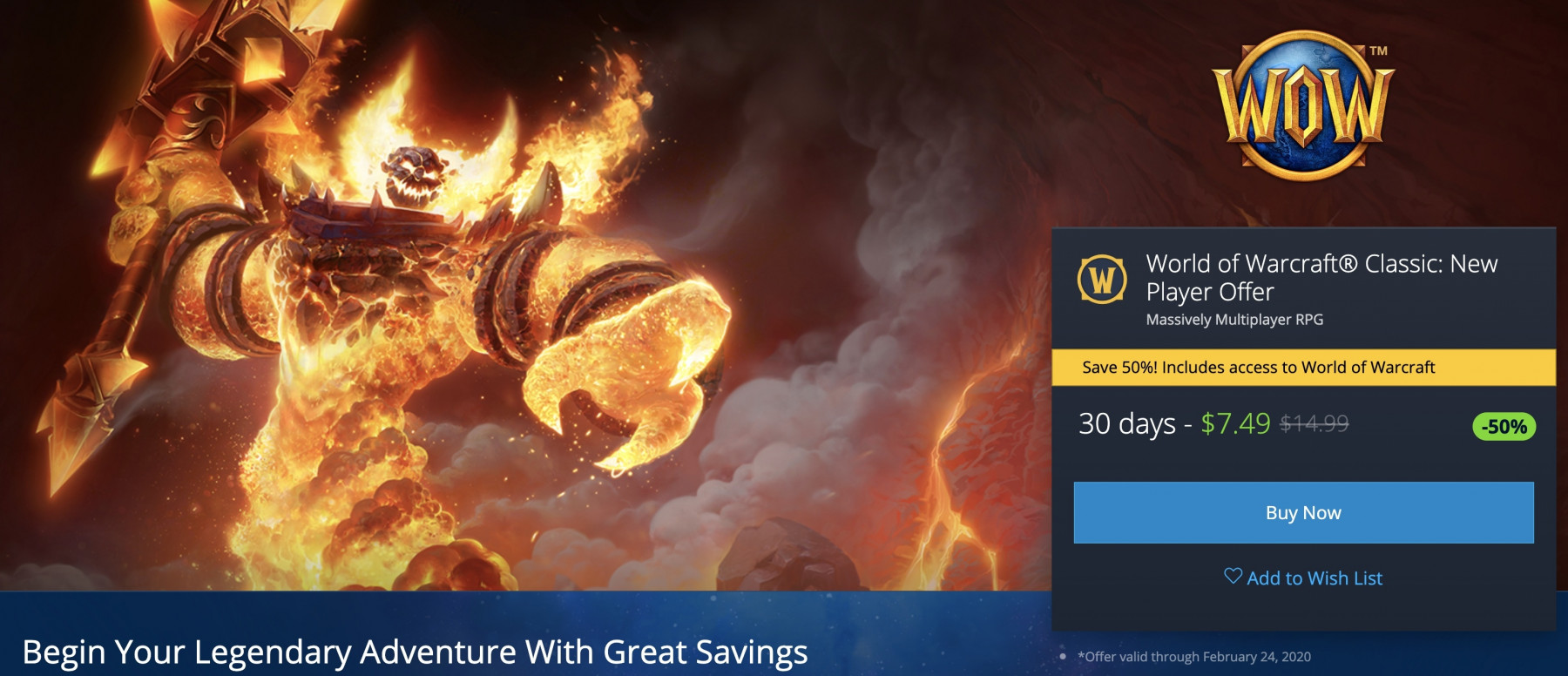 Save 50% on WoW Classic Through February 24th - New Player Offer - Noticias  de Wowhead